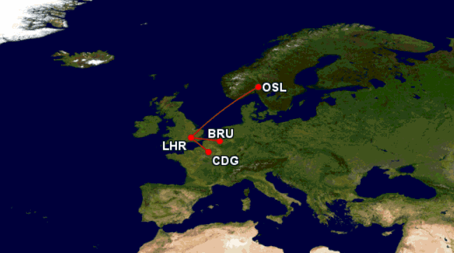 Qantas Frequent Flyer for British Airways Executive Club Oslo to brussel, London, Paris