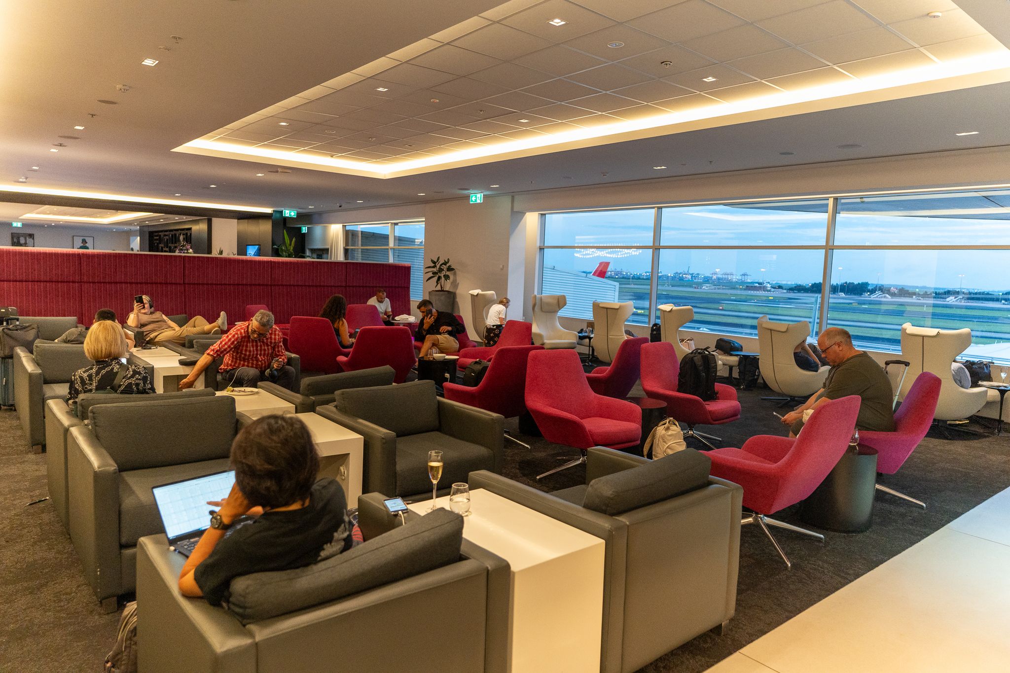 Airport lounge seating with runway views