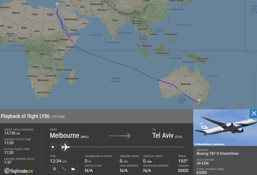 LY86 departed Melbourne