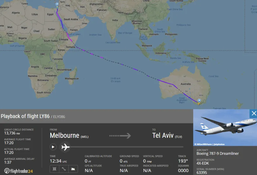 LY86 departed Melbourne