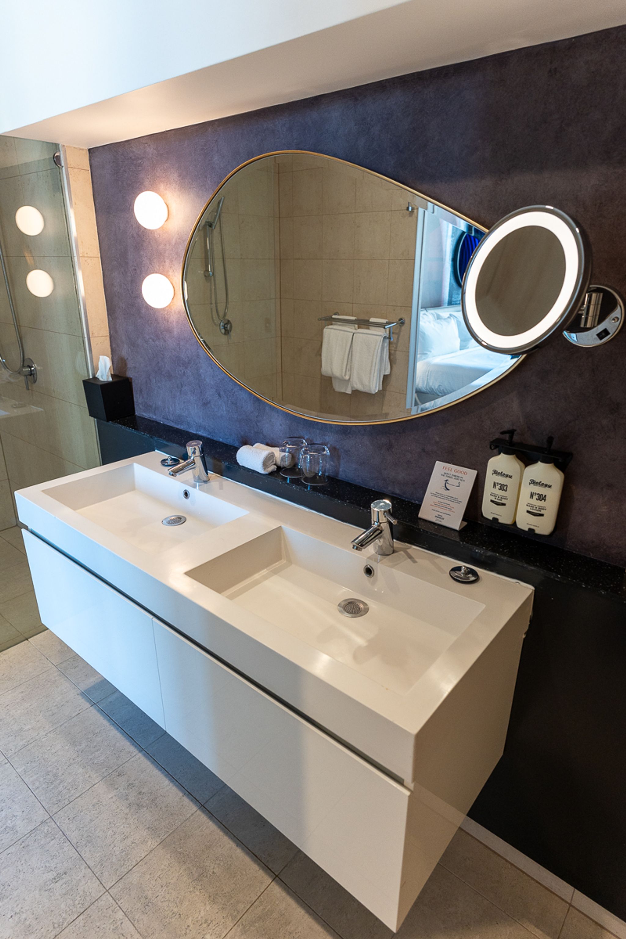 Double vanity with Biology amenities at Hotel Indigo Sydney Potts Point