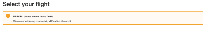 Qantas booking error message: we are experiencing connectivity difficulties