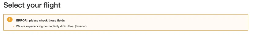 Qantas booking error message: we are experiencing connectivity difficulties