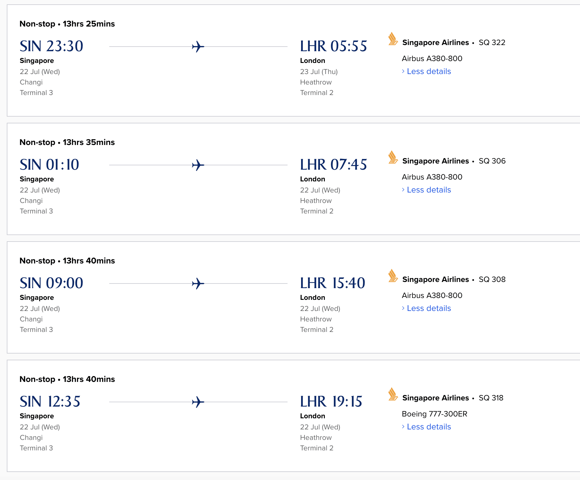 Singapore Airlines New A380 First Class Singapore to London Schedule