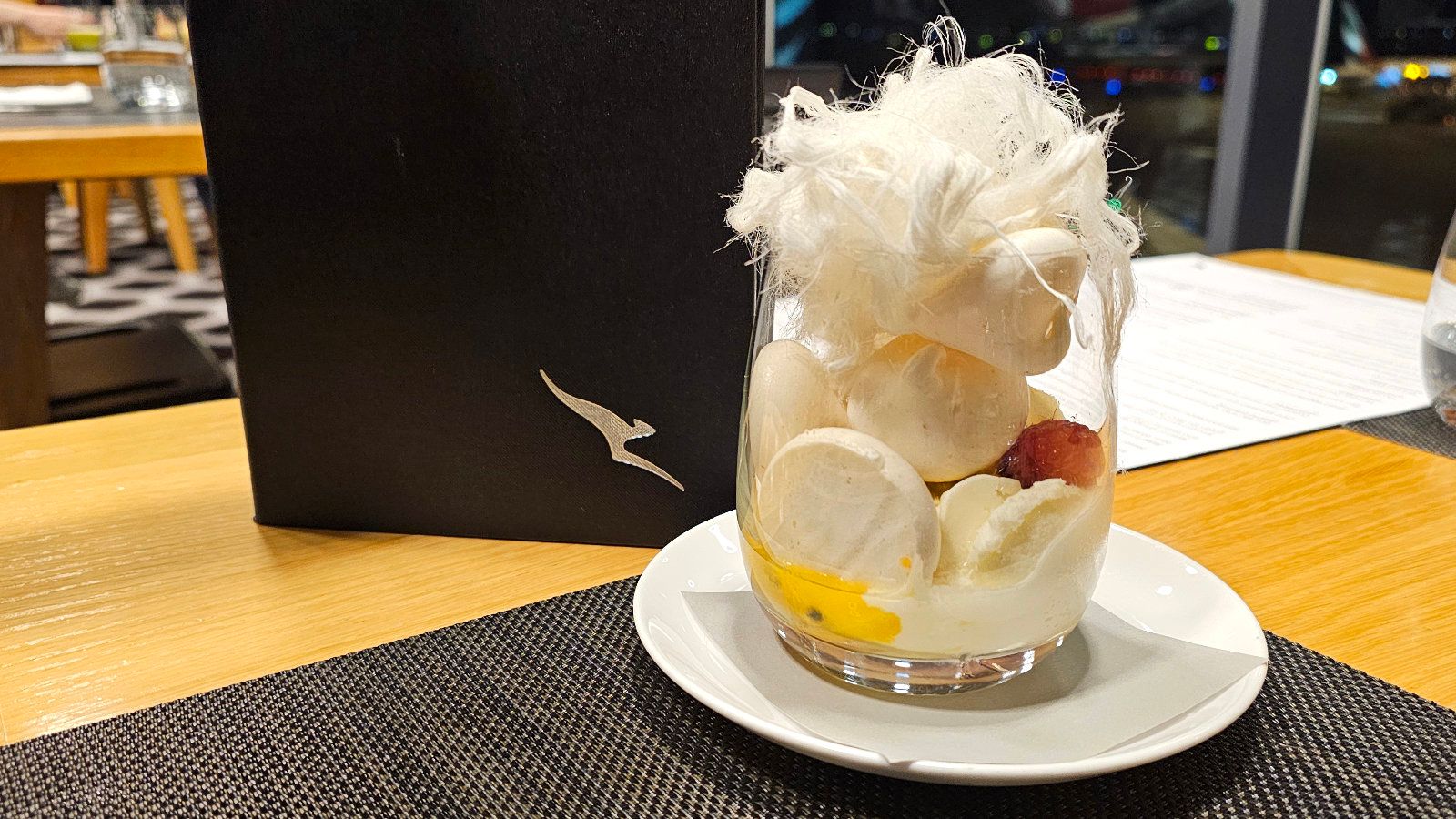 Dining at the Qantas First Lounge in Melbourne