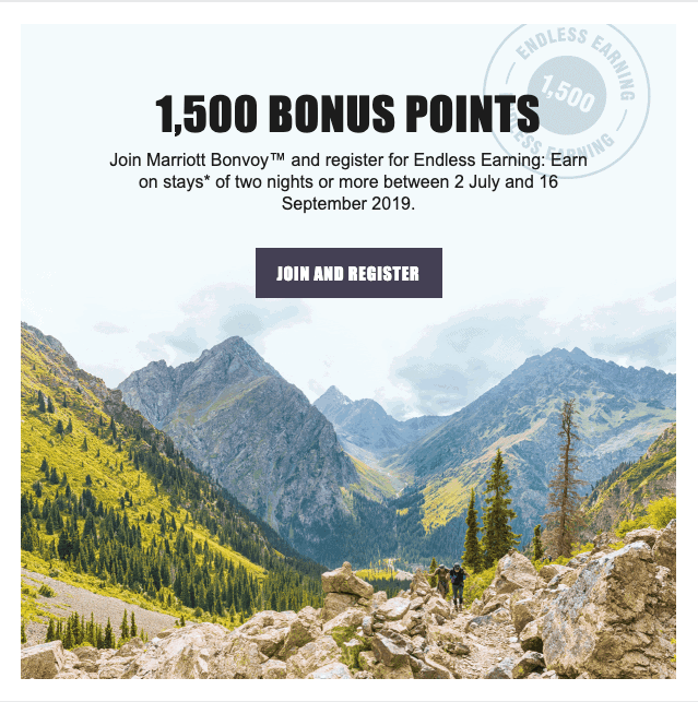 Marriott Bonvoy Endless Earning offer of 1,500 bonus points per stay