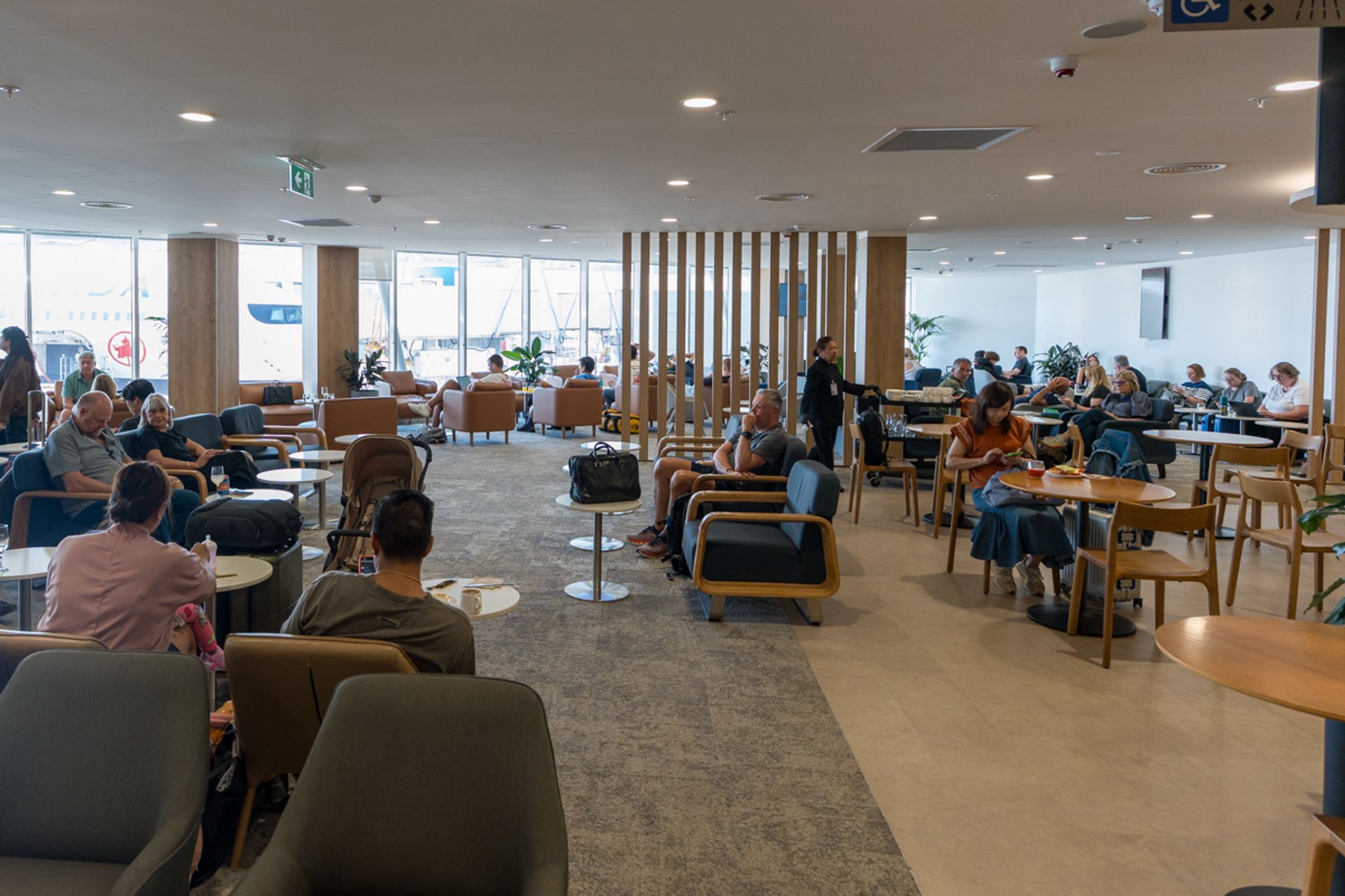 Seating area in a Qantas lounge at Sydney Airport