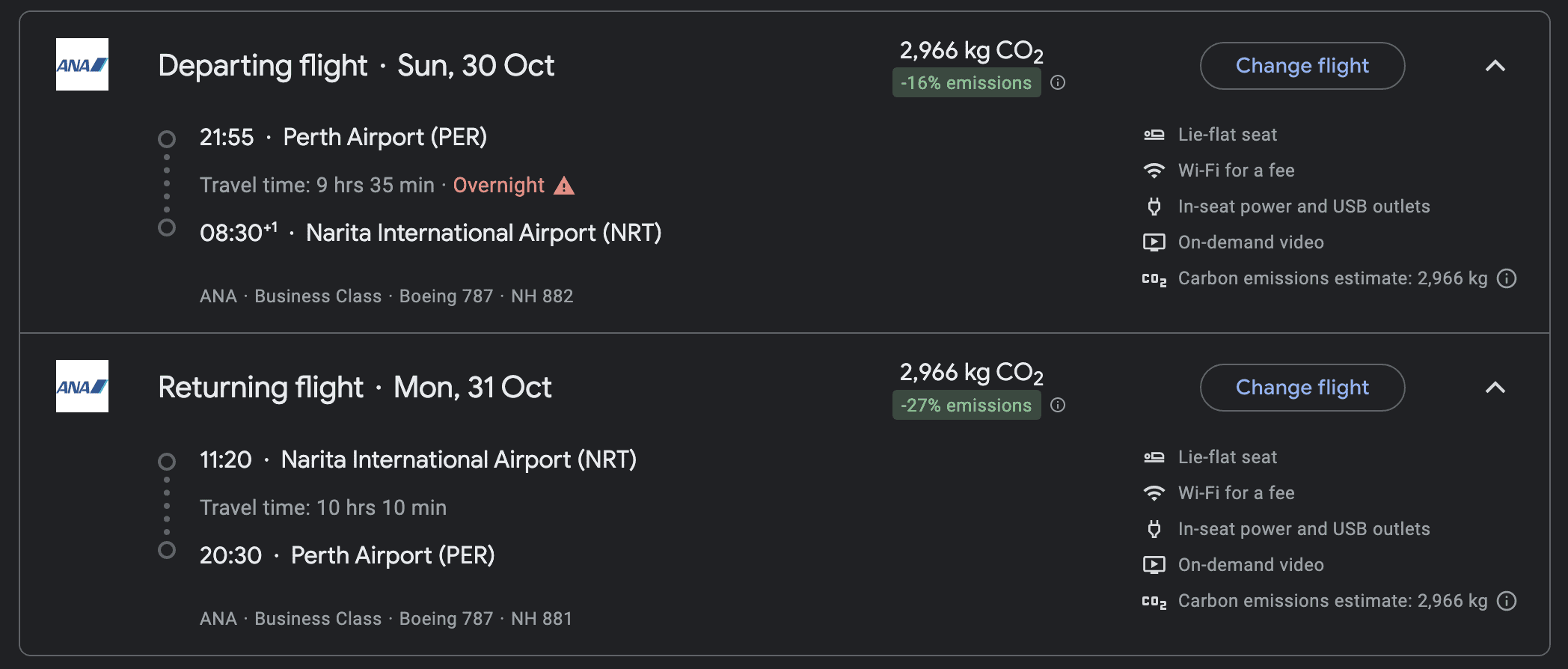 Flight Screenshot, Narita Tokyo and Perth