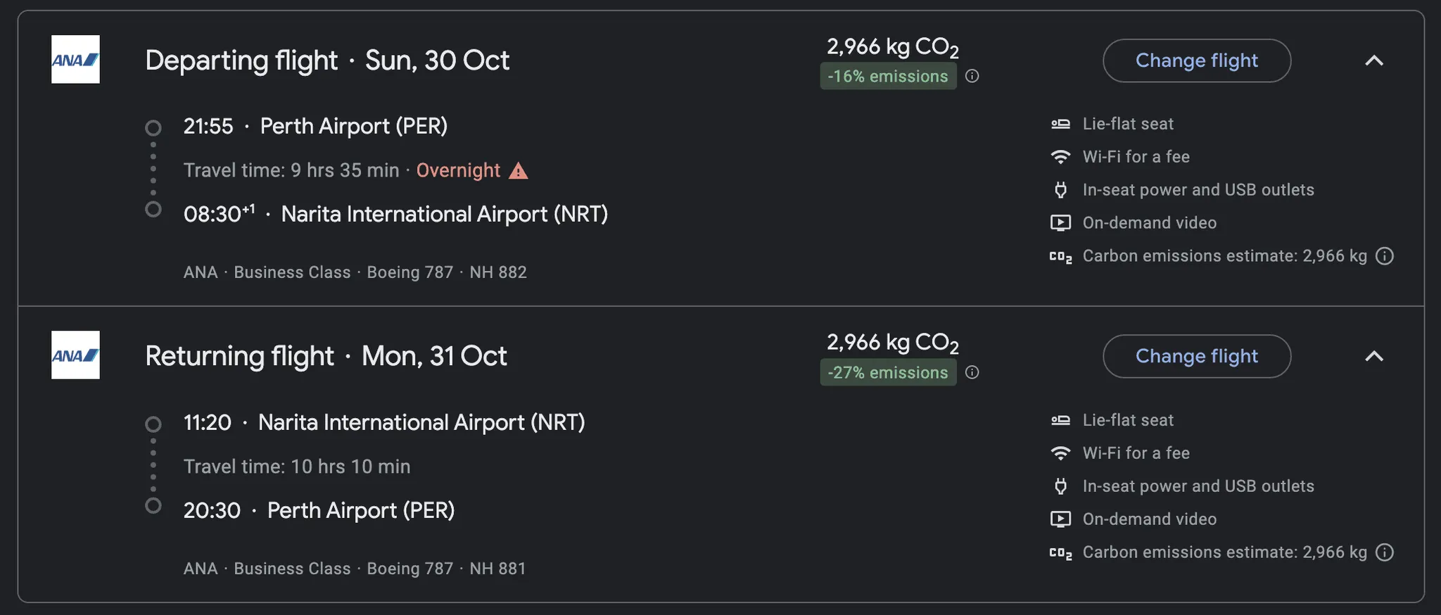 Flight Screenshot, Narita Tokyo and Perth