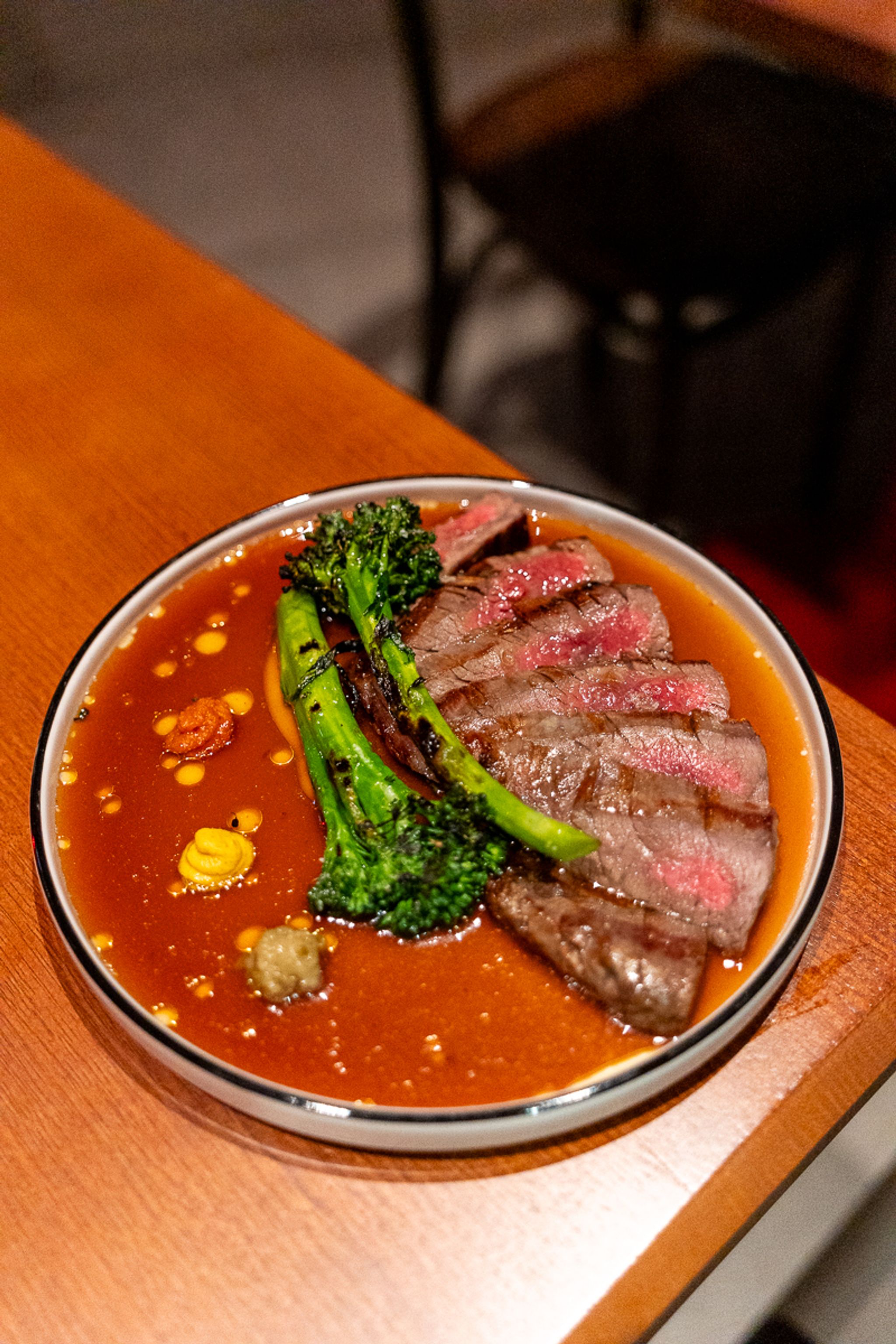 Westholme Wagyu flank in Japanese whisky jus at Luc-San, Hotel Indigo Sydney Potts Point