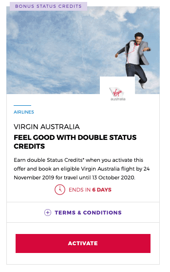 Virgin Australia Double Status Promotion Bonus Status Credits