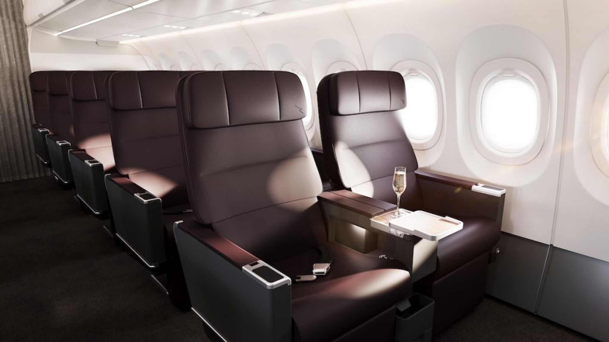 Qantas A321XLR Business seats in brown leather