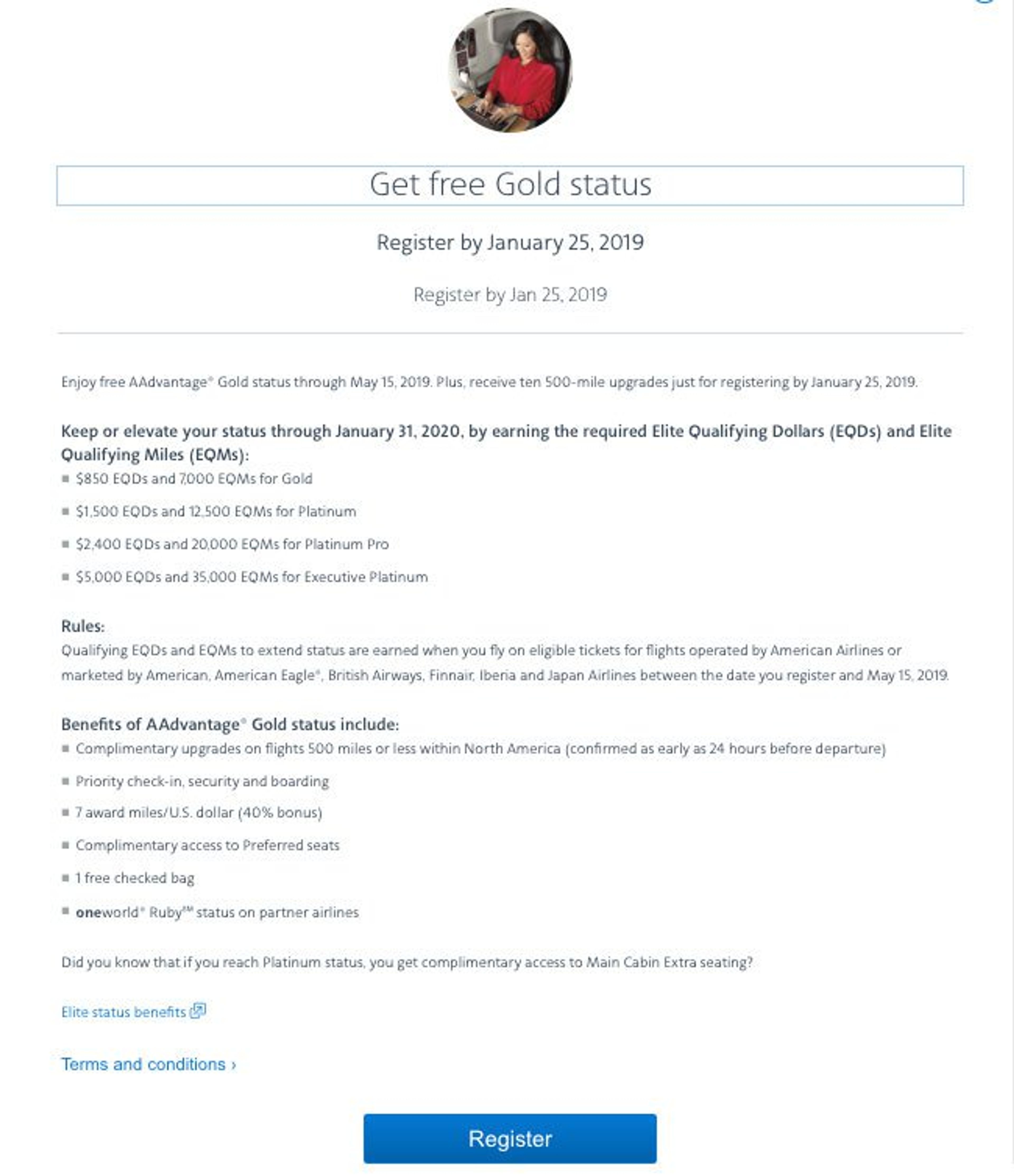 Free AAdvantage Gold Status Elevate Sytatus