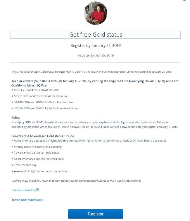 Free AAdvantage Gold Status Elevate Sytatus