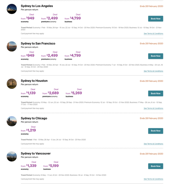Air New Zealand sale fares from Sydney to North American cities
