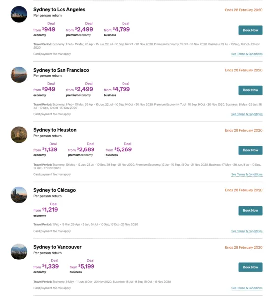 Air New Zealand sale fares from Sydney to North American cities
