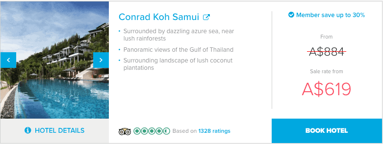 Hilton sale rate for Conrad Koh Samui with its infinity pool