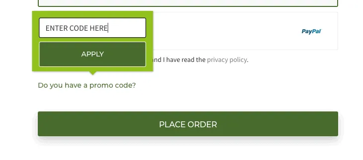 HelloFresh checkout with the promo code field highlighted