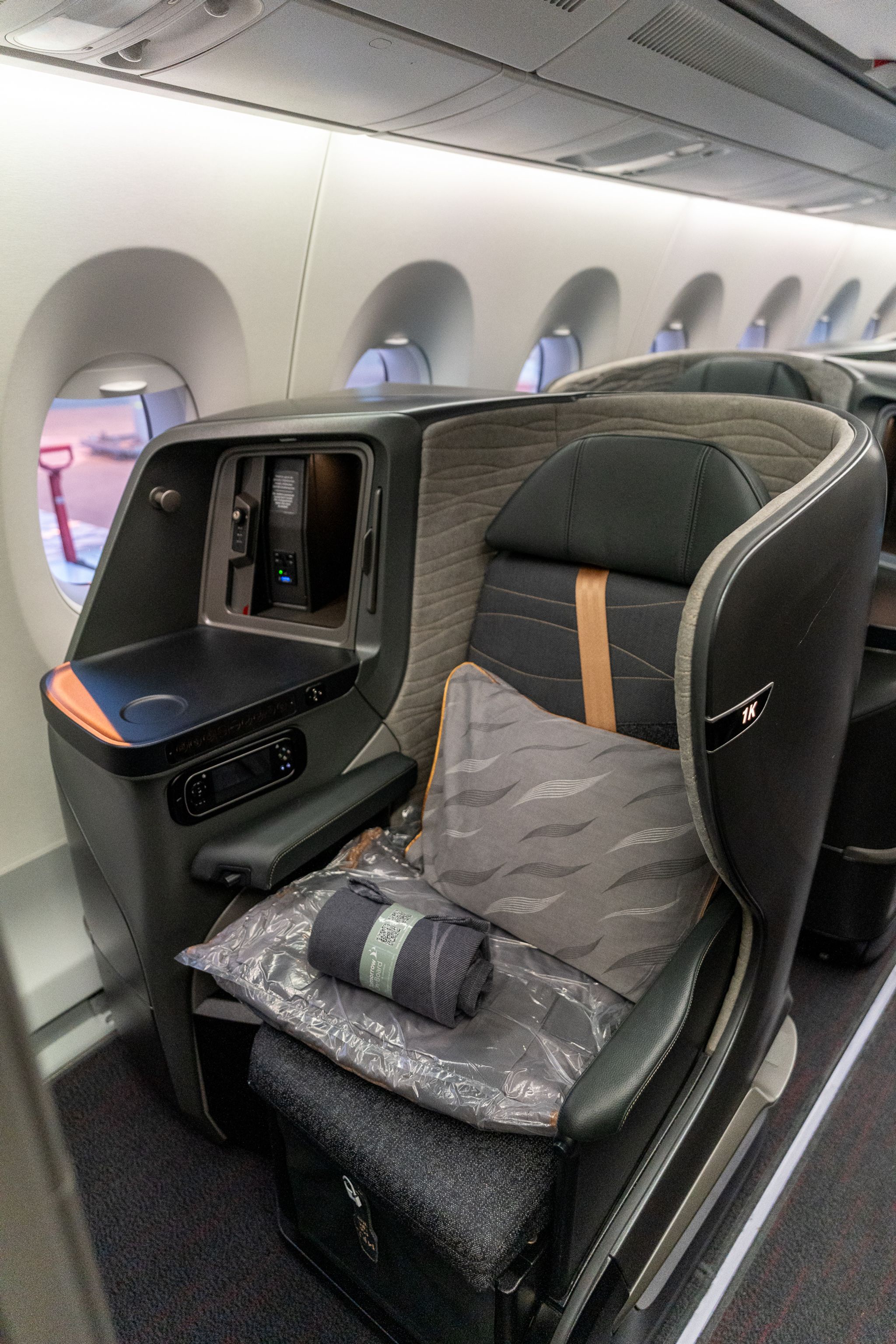 Turkish Airlines A350 business class seat with bedding