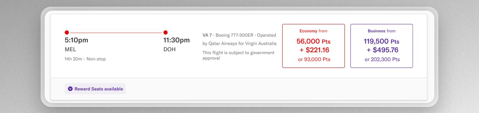 Melbourne to Doha business class