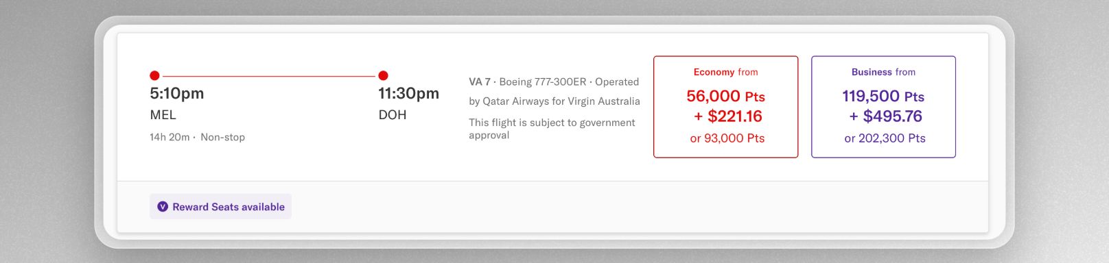 Melbourne to Doha business class