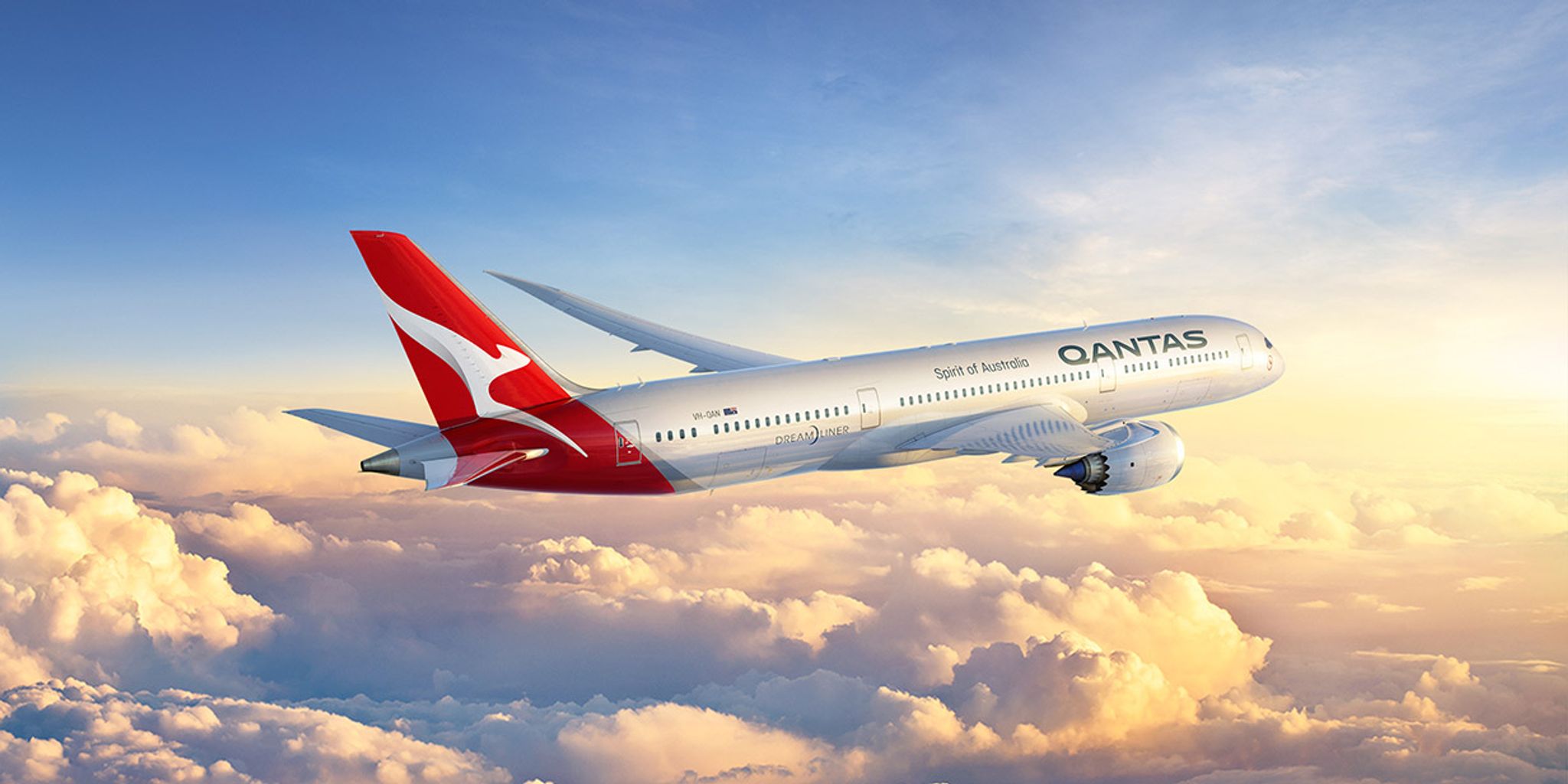 Qantas Boeing 787 Dreamliner flying above the clouds
