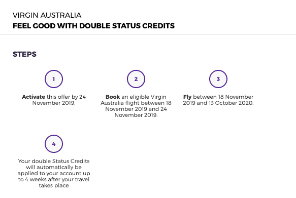 Virgin Australia Double Status Promotion November 2019 Double Status Credits