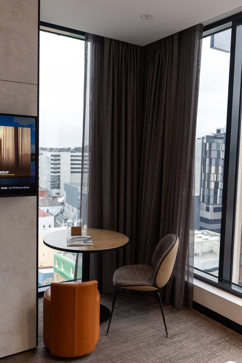 Corner window table in a room at Mövenpick Hotel Hobart