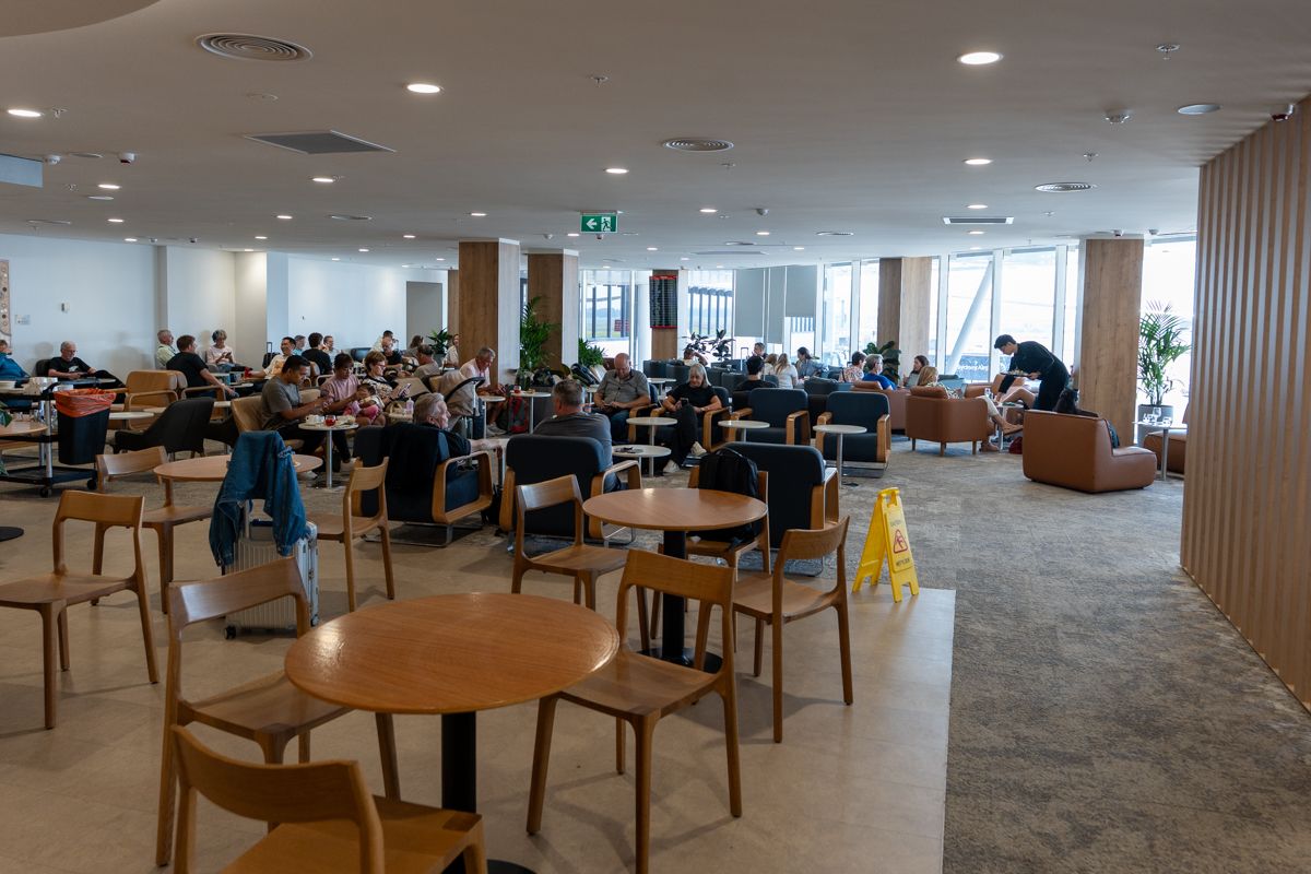 Qantas lounge seating area at Sydney International Airport
