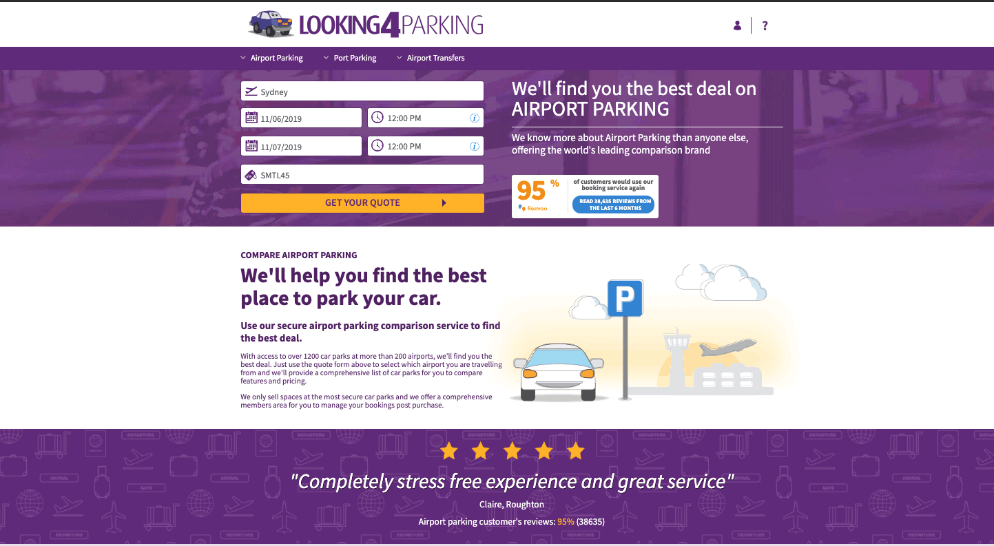 Looking4Parking airport parking comparison homepage