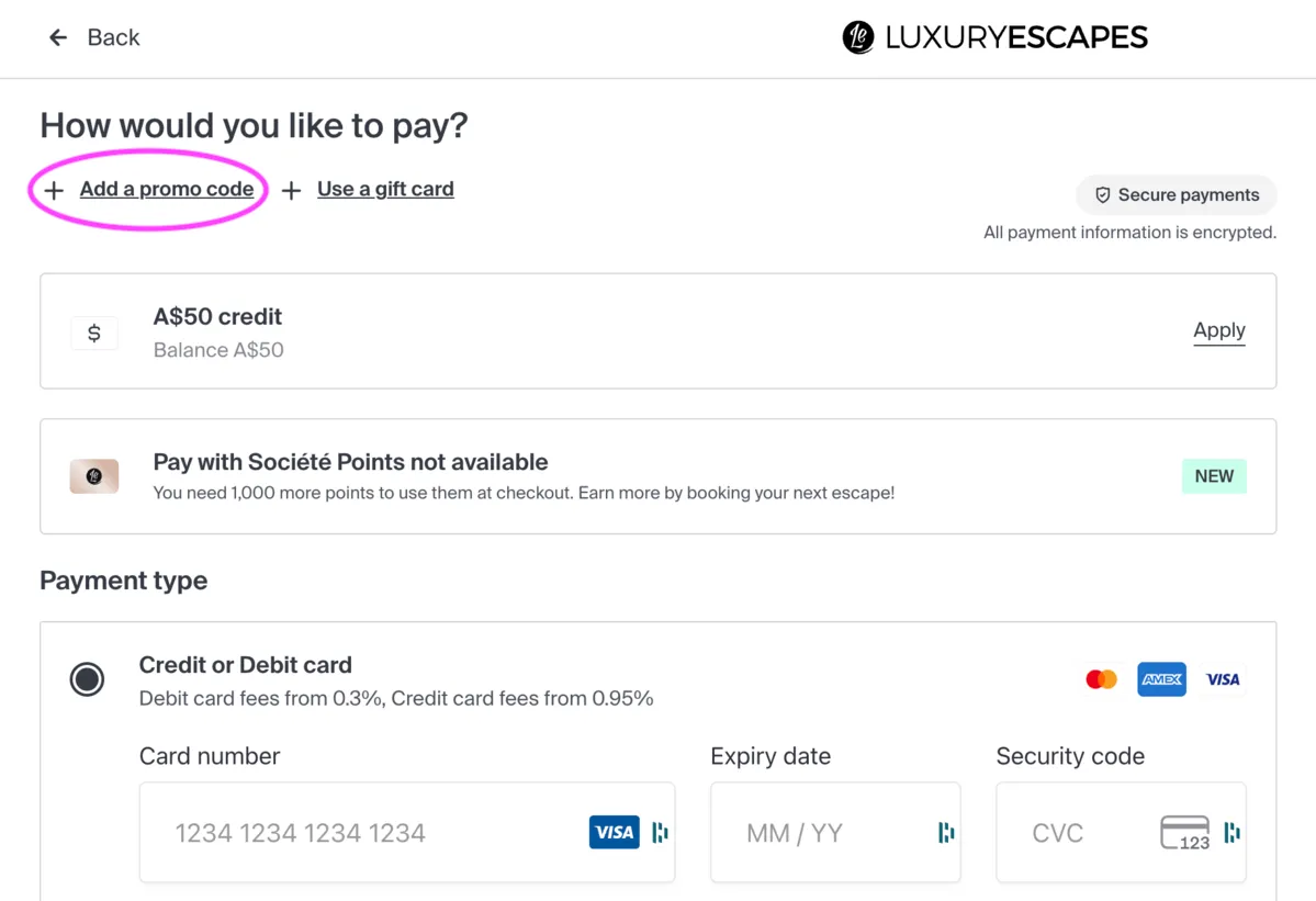 Luxury Escapes promo code how to
