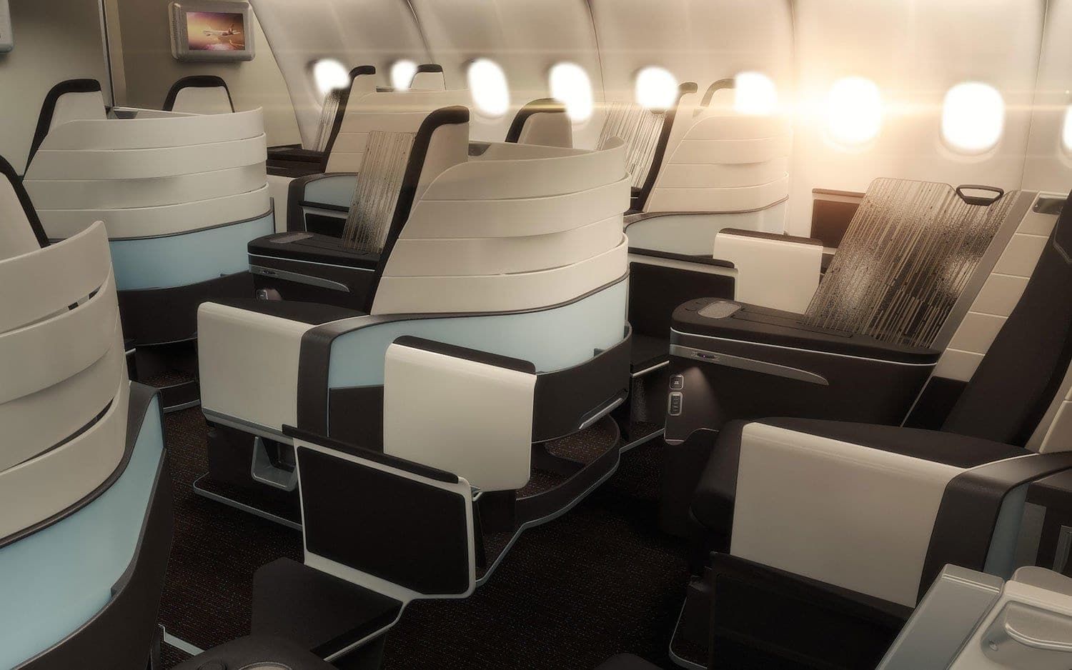 Hawaiian Airlines A330 business class cabin with lie-flat seats
