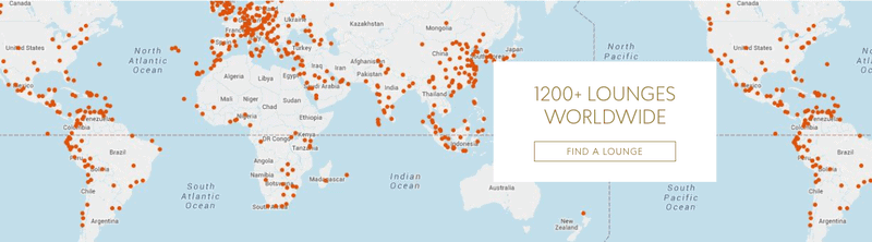 Priority Pass world map showing more than 1,200 airport lounges