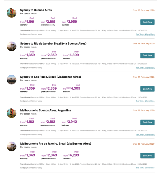 Air New Zealand sale fares from Sydney and Melbourne to South America