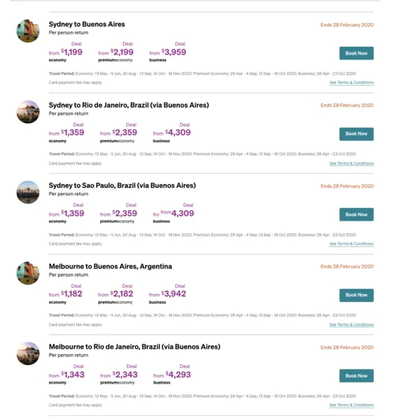 Air New Zealand sale fares from Sydney and Melbourne to South America