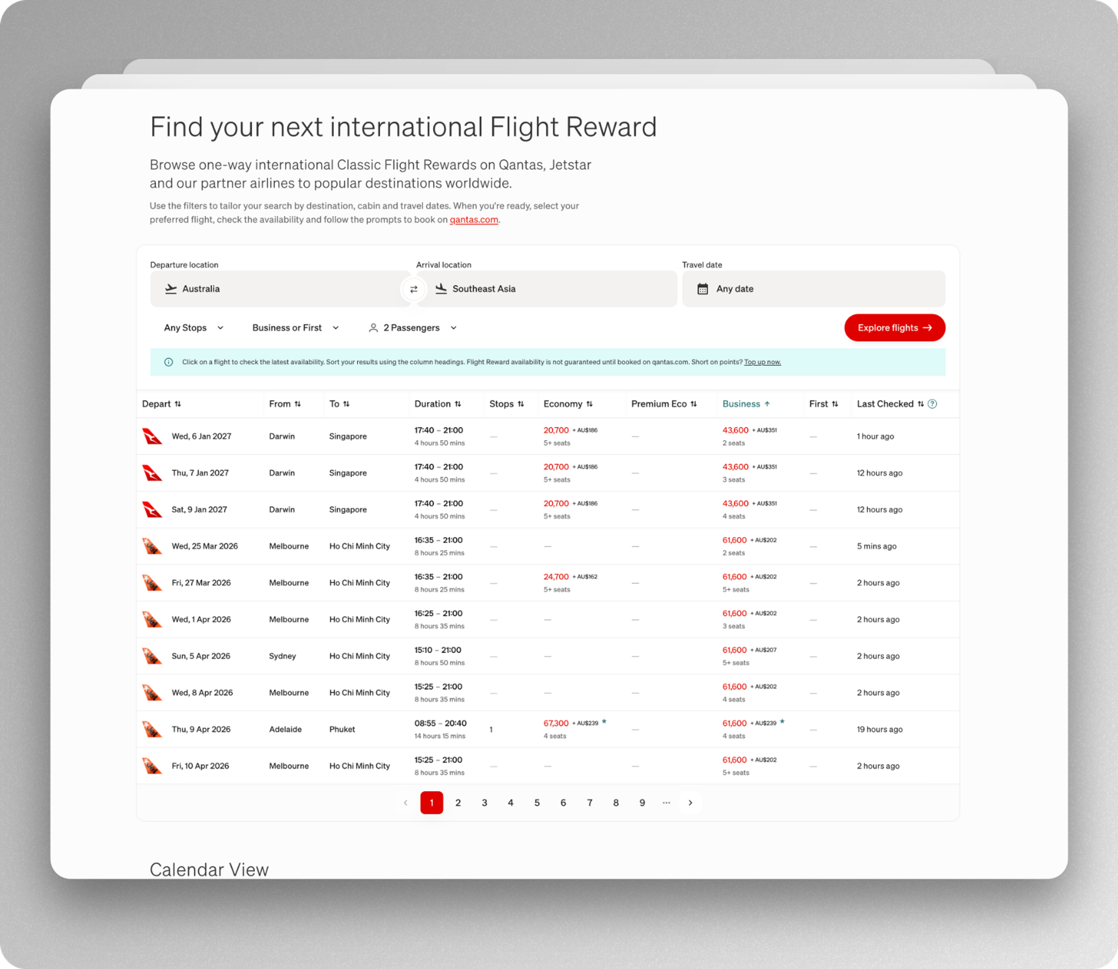 By contrast, Qantas' reward search tool is more powerful