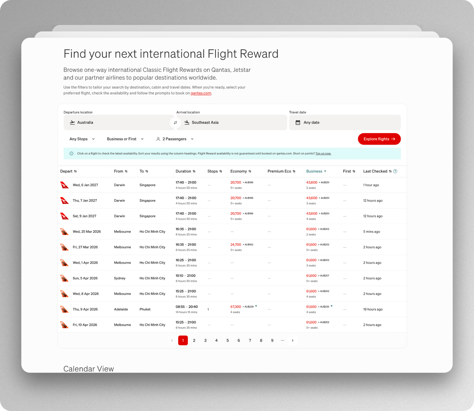 By contrast, Qantas' reward search tool is more powerful