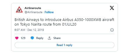 British Airways New A350 To Start Flying Tokyo Route Tweet