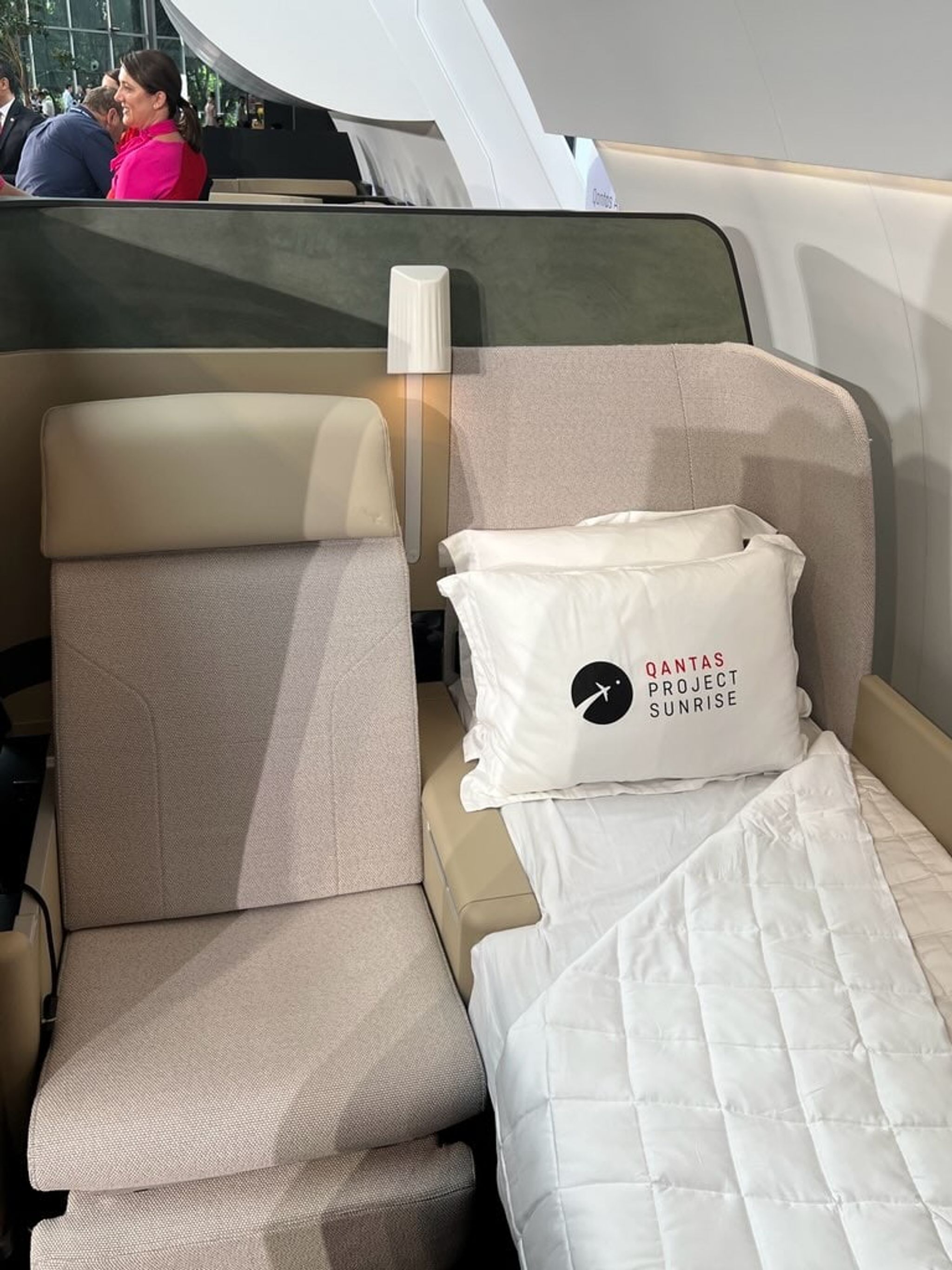 Qantas A350 First Class prototype suite with Project Sunrise bedding