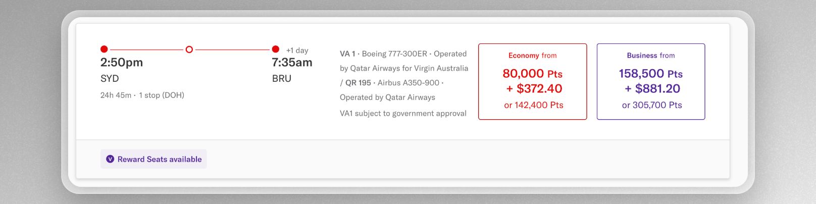 Sydney to Brussels using Velocity points