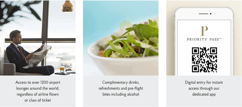 Priority Pass benefits: lounge access, complimentary refreshments and digital entry