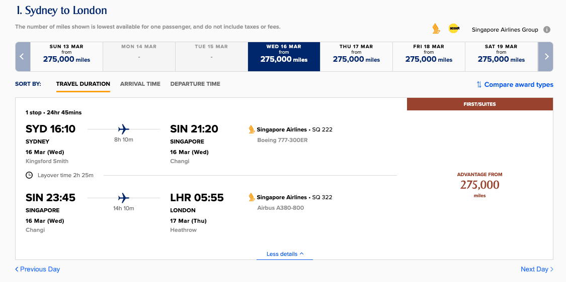 Booking with KrisFlyer miles