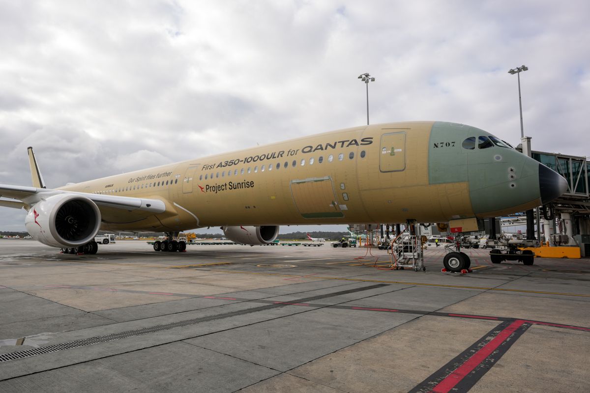 Qantas A350-1000ULR at Melbourne Airport after an Airbus test flight