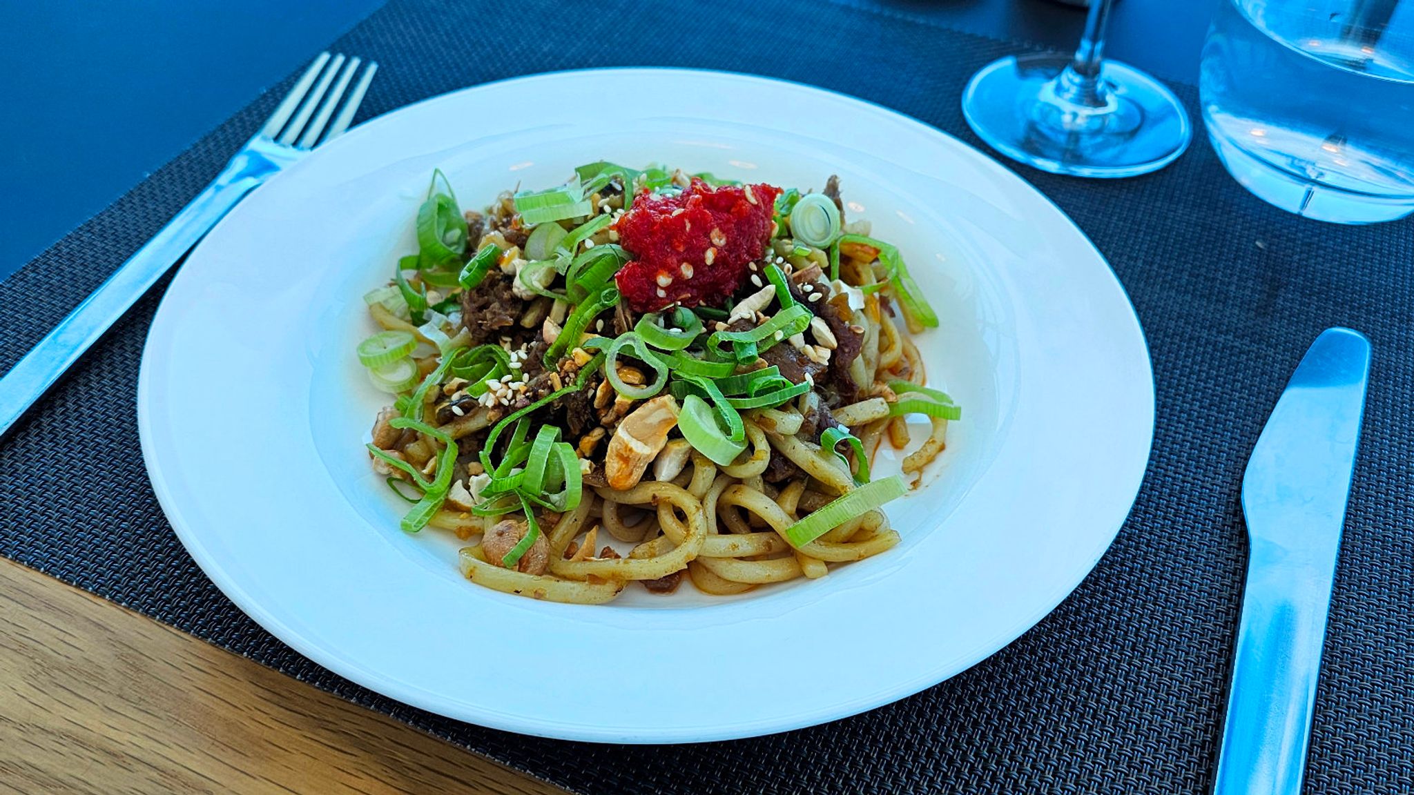 Dining at the Qantas First Lounge in Melbourne