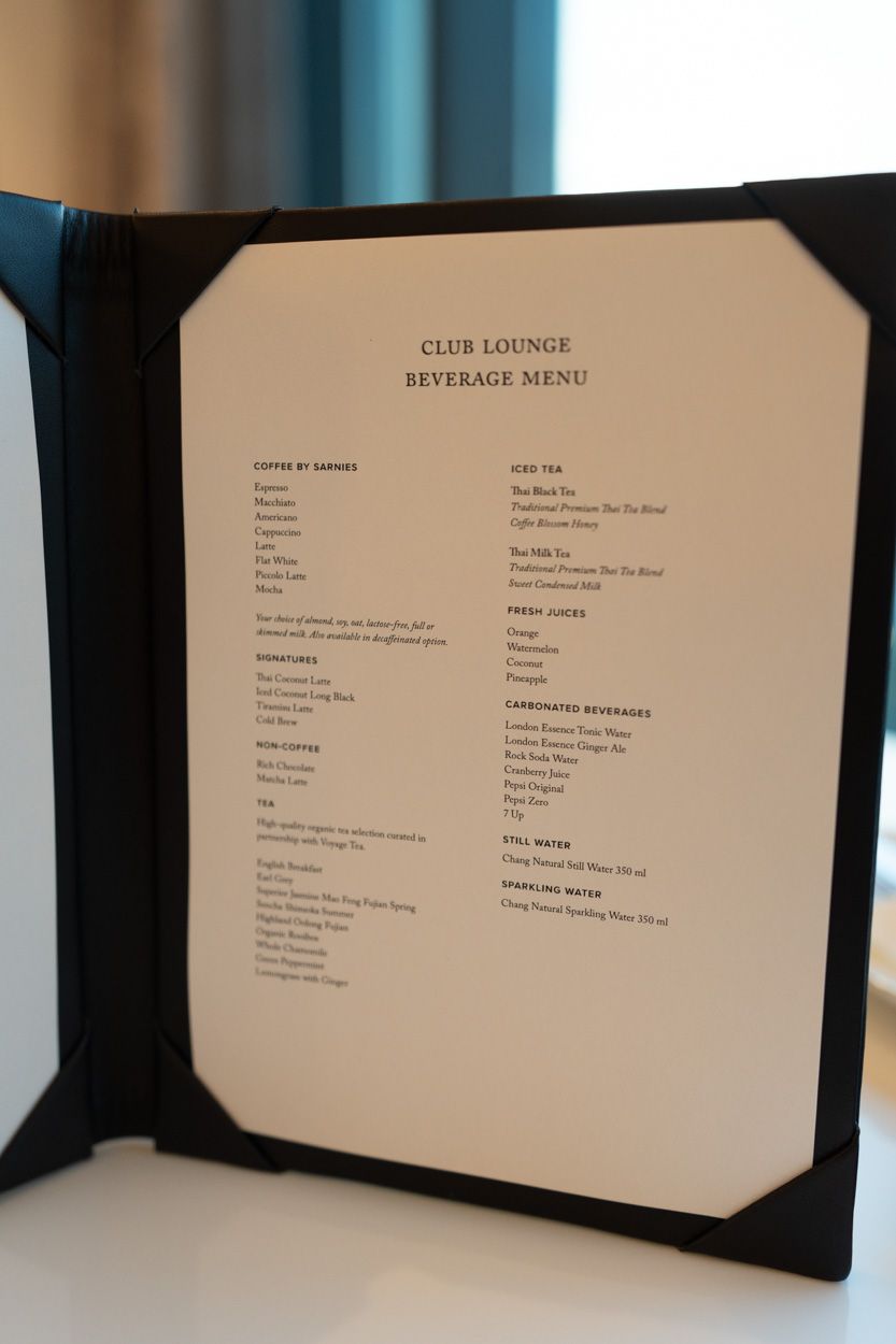 The Ritz Carlton Bangkok club lounge menu