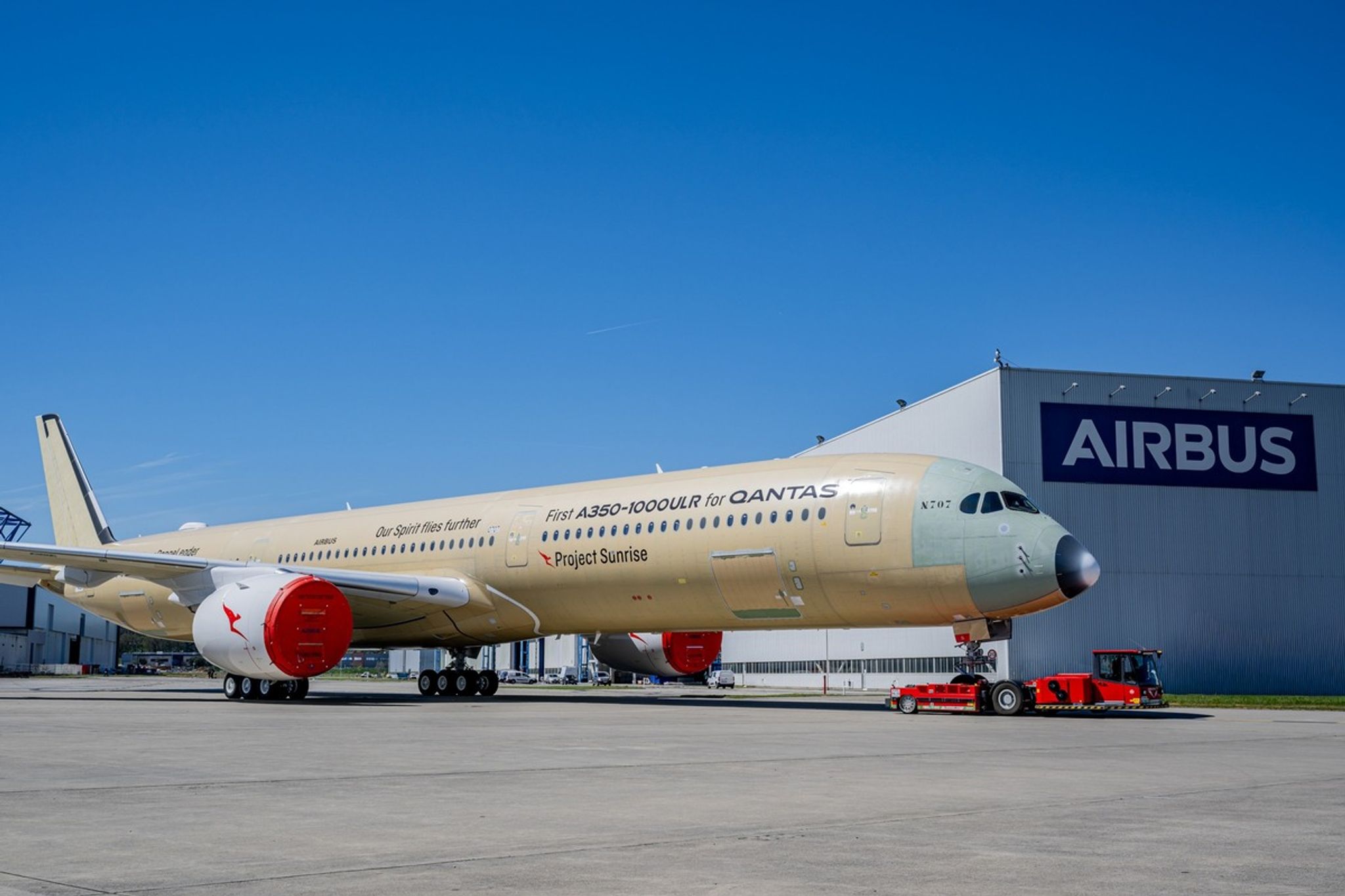 First Airbus A350-1000ULR for Qantas Project Sunrise outside an Airbus hangar