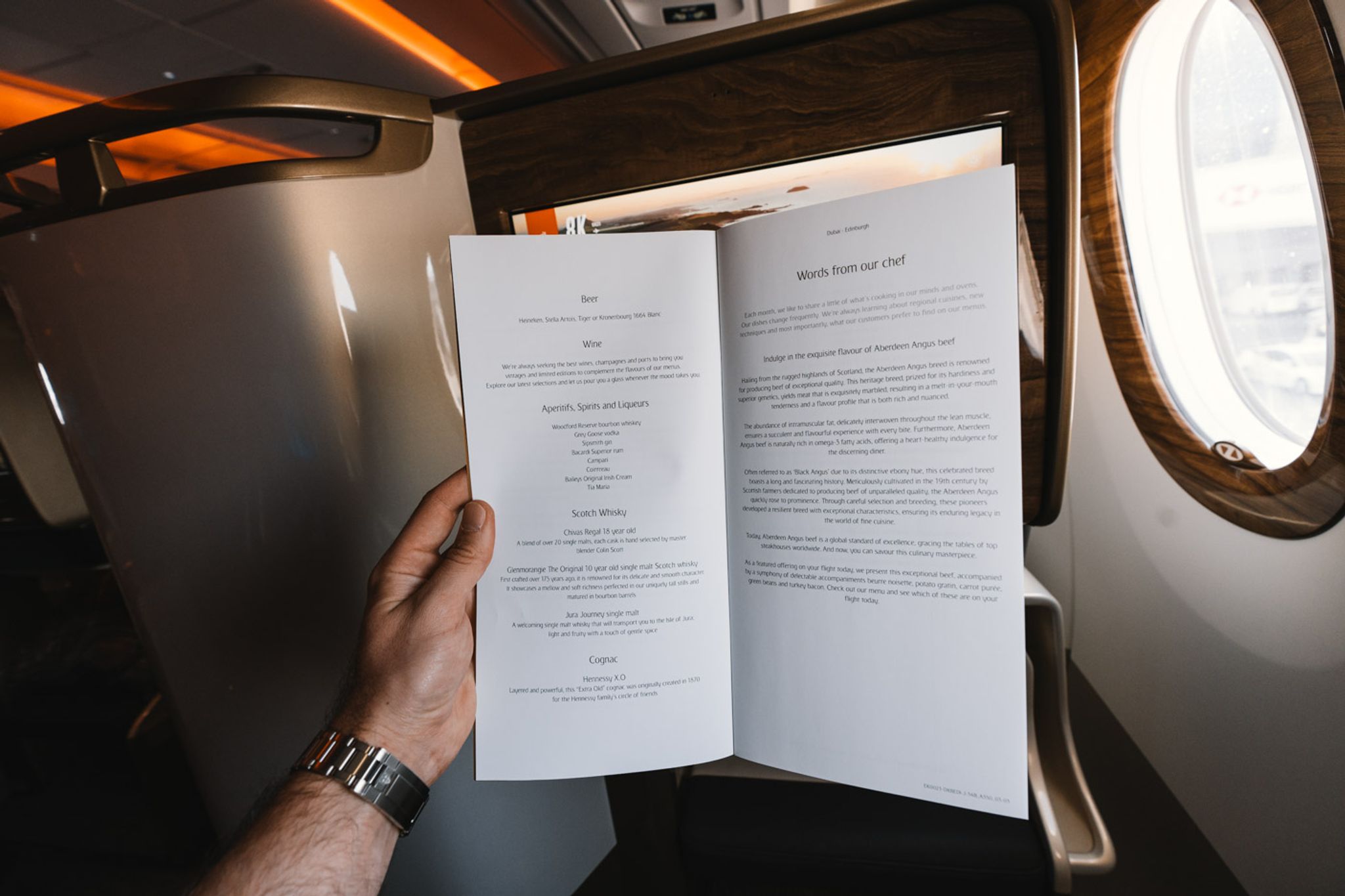 Emirates business class menu