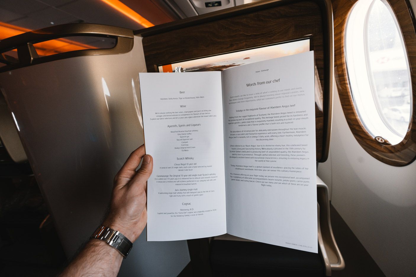 Emirates business class menu