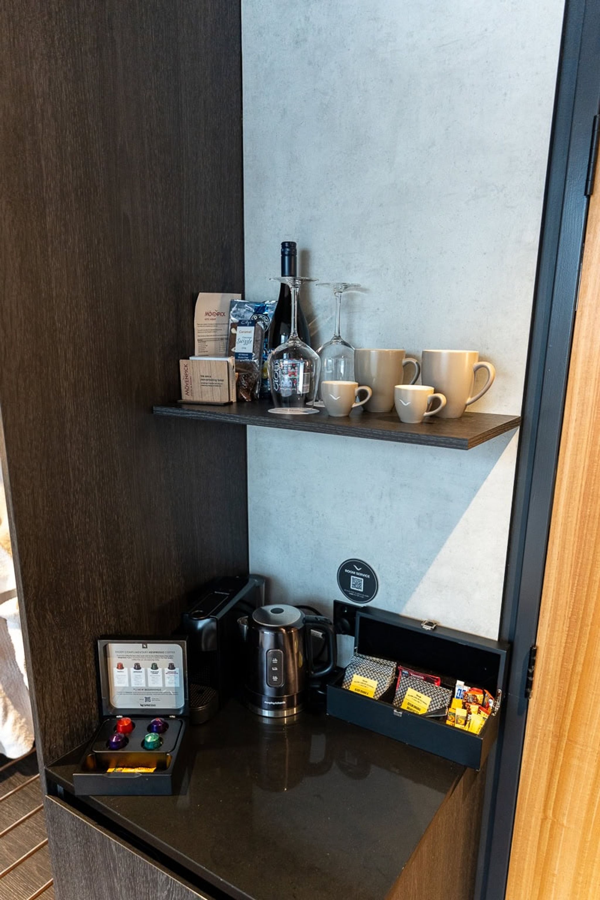 Coffee and tea station with Nespresso machine at Mövenpick Hotel Hobart