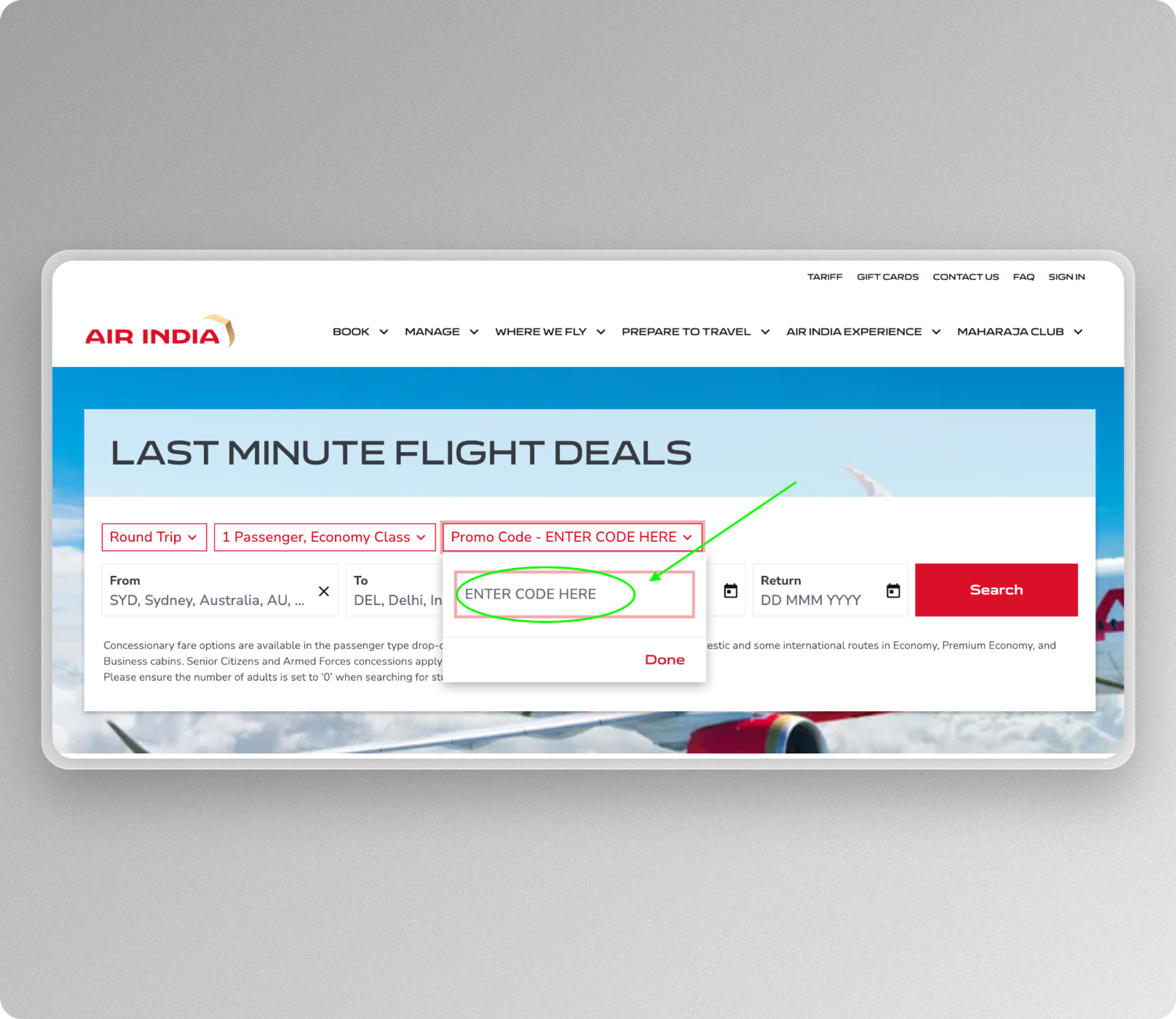 Air India promo code - how to use
